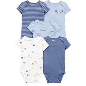 Carter’s Baby 5-Pack Animals Short-Sleeve Cotton Bodysuits, Newborn, NWT Blues